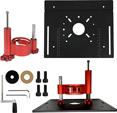 Aluminium Oberfräse Tisch Einsatzplatte und Router Hubtisch Set, Holzbearbeitung Oberfräse Hobelmaschine Einlegeplatten für Holzbearbeitung Bänke für Motoren mit 63.8-65mm Durchmesser (Black-2Pcs)