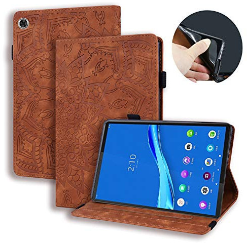 LSPCASA Custodia Compatibile per Lenovo Tab M10 Plus 3rd Gen Automatico Sveglia/Sonno Compatibile Per Lenovo Tab M10 Plus 3rd Gen Cover Con Porta Carte-Marrone