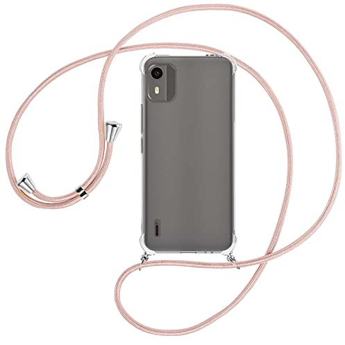 mtb more energy® Handykette kompatibel mit Nokia C12 - roségold - Smartphone Hülle zum Umhängen - Anti Shock Full TPU Case