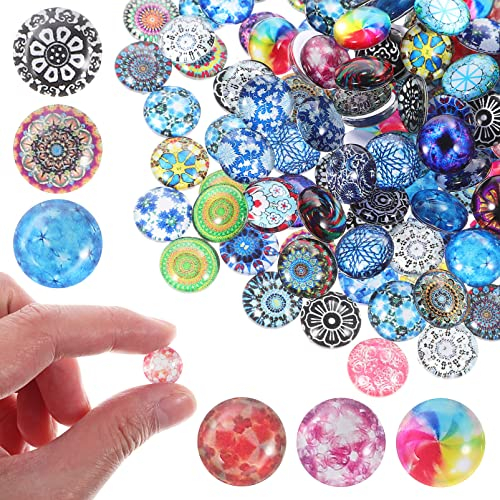 COHEALI Mosaik Bedruckte Glaskuppel-Cabochons Gemischte Farben Blumenmuster Halbrund Kunsthandwerk Mosaikfliesen Für Die Schmuckherstellung 12 Mm 200 Stück