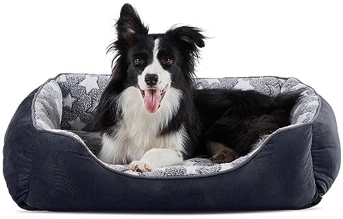MIXJOY Large Dog Bed(76x61cm), Super Soft Cosy Rectangle Dog Beds, Grey Washable Pet Bed, Ideal for Doberman Pinscher, Sheltie, Border Collie, Australian Herding Dog