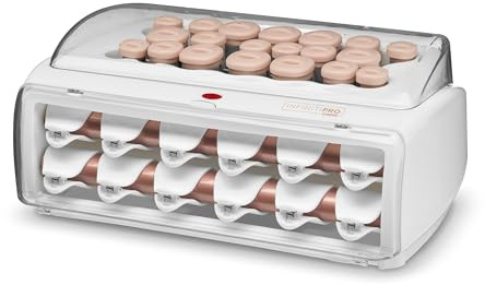 INFINITI PRO CONAIR Ceramic Flocked Hot Rollers for Women, 20 Assorted Hair Curlers with Clips, 85-Second Heat-Up, For Long, Medium, and All Hair, White