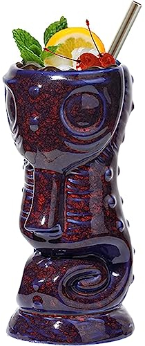 NUACOS Tiki Mug 360ml/13oz Tiki Keramik Becher Schöne Seepferdchen Neuheit Tiki Cocktail Mug für Hawaiian Party Barware Bar Dekoration Zubehör,Lila,360ML