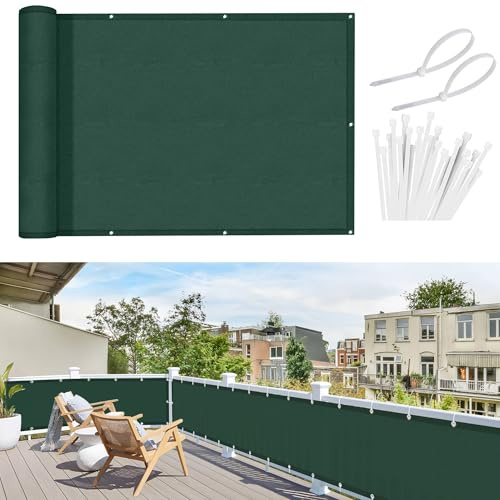 Sunnylaxx Frangivisto Balcone per Protezione 150x600 cm,Schermo Privacy,Recinzione Copertura per Privacy Balcone PES,per Balcone Giardino terrazza,con Occhielli e Fascetta, Verde Scuro