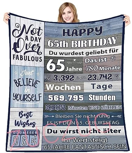 ZUCZUG Kuscheldecke Flauschige Personalisierte 65. Geburtstagsgeschenk Decke für Frauen Männer, Positiv Ermutigen Geburtstags Geschenk Decke, Super Weiche Flanelldecke für 65. Schwester Freundin