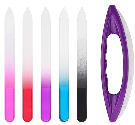 KADS 5Pcs Nail Glass File and Nail Chamois Buffer for Filing, Shaping, Buffing Nails