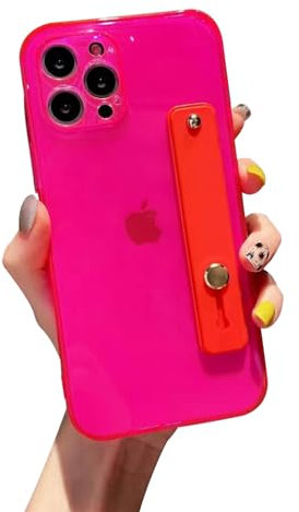 siduater Strap Holder Case for 6.5 iPhone 11 Pro Max with Kickstand, Translucent PC Back Cover + Soft TPU Bumper with Adjustable Finger Grip Loop for iPhone 11 Pro Max 6.5 Inch, Neon Magenta