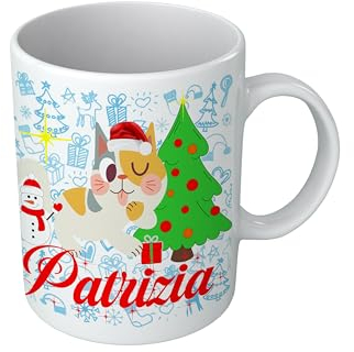 Puzzletee Tazza Natalizia Nome Personalizzabile con Gatto Personalizzato con Nome Bimbo Idea Regalo Colazione di Natale