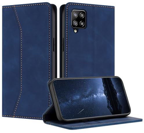 Mo-Beauty Hülle Kompatibel mit Samsung Galaxy A42 5G, Handyhülle Samsung A42 5G, Galaxy A42 5G Hülle, PU Leder Flip Klappbare Schutzhülle Magnet Ledertasche Klapphülle für Samsung A42 5G(Blau)