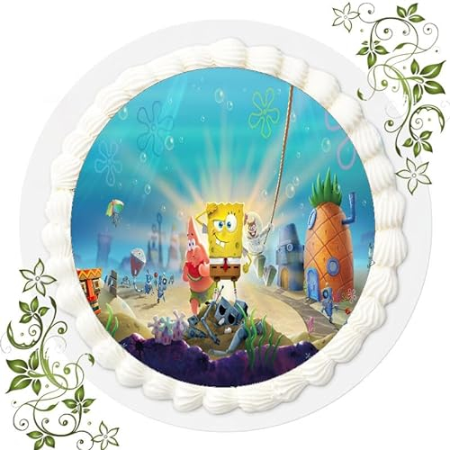 Für den Geburtstag ein Tortenbild, Zuckerbild mit dem Motiv: Spongebob, Essbares Foto für Torten, Tortenbild, Tortenaufleger Ø 20cm FONDANT Spongebob Nr. 13