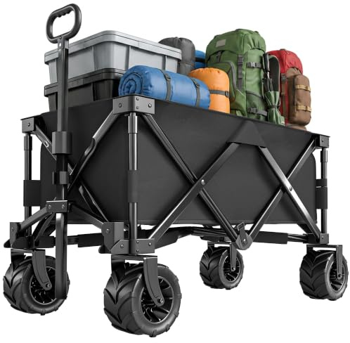 Outsunny 205L Festival Trolley on Wheels Folding Telescopic Handle Black | Camping Trolley Cart, Beach Cart, Wide Big Wheels, Outdoor Garden Fishing