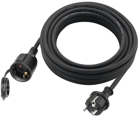 Verlängerungskabel Outdoor 2m für den Außenbereich, Gummi Verlängerung Stromkabel mit Schuko Stecker, IP44 Verlängerungsleitung 3G1,5 mm² Kabel, Elektrokabel außen, mit Schutzkappe, 3500w, Schwarz