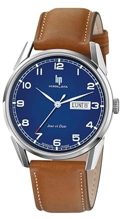 LIP Himalaya 40 Herren-Armbanduhr Stahl Leder Braun 671705