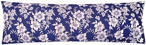 Seersucker Seitenschläferkissen-Bezug 40x145cm Blumen (EW-Blumen-Blau) | Geblümt Dunkelblau - 100% Baumwolle, Überzug, Kissenbezug, Reißverschluss auf der langen Seite