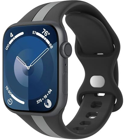 TiMOVO Cinturino Compatibile con Apple Watch 49/45/44/42mm, Banda Sportiva in Silicone Morbido Bicolore, Cinturino di Ricambio Unisex per iWatch Ultra 2 Ultra SE 3 2 1 Series 11 10 9 8, Nero & Grigio