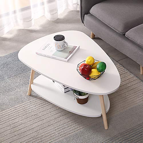 Willonin Ovaler Couchtisch, skandinavischer Couchtisch, Wohnzimmertisch mit Regal, Beistelltisch aus Holz, Platte in Weiß, Kaffeetische, Schlafzimmer, Büro, Kaffee, 90 x 60 x 40 cm (02)