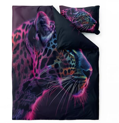 QEODAH Leopard Bettwäsche 155x220 - Gepard Bettbezug 155x220 3 Teilig - Wendebettwäsche & 2 Kissenbezug 80x80 cm - Weiche Mikrofaser Bettwäsche-Sets mit Reißverschluss - Schlafzimmer Bett Deko