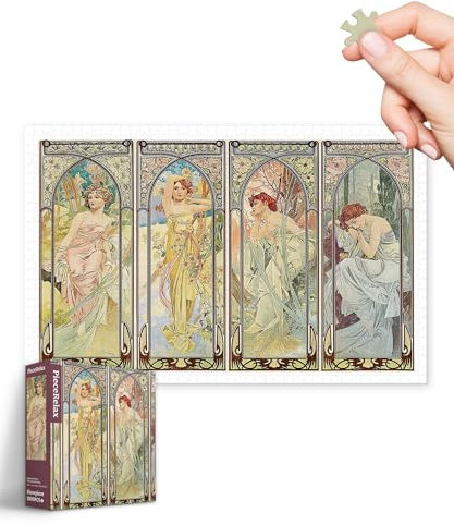 PieceRelax Puzzle 1000 Teile für Erwachsene & Kinder ab 14 – Alphonse Mucha - The Times of The Day [H3641], 58,8 x 37,8 cm, Herausforderung & Achtsamkeit für Ihre Me-Time