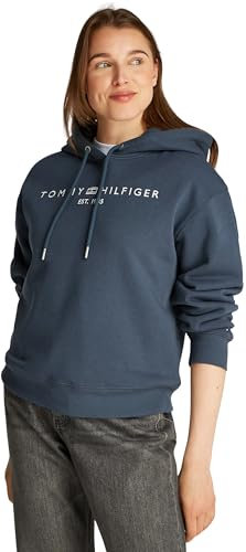Tommy Hilfiger Damen Hoodie mit Logo, Blau (Military Denim), M
