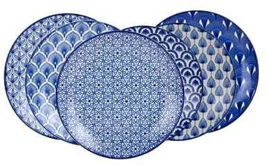 Artime - Lot de 6 Assiettes à Dessert, Petits Assiettes, Assiettes Plates, Assiettes avec Imprimé Bleu et Blanc, Assiettes 100% Porcelaine, Vaisselle Elégante, Collection AZULI