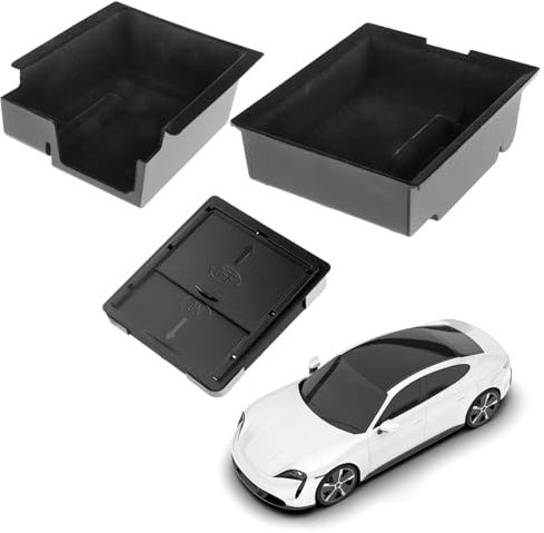 QWORK® 3Pcs Center Console Organizer Tray Set Flocking Console Storage Box Container Hidden Armrest Organizer Box, Compatible with Tesla Model 3 Model Y