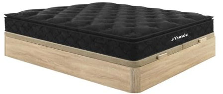 Vente-unique-Set aus Bettgestell mit Bettkasten + Taschenfederkernmatratze & Topper - 180 x 200 cm - Stärke 28 cm - Holzfarben hell - Black Dream von YSMÉE