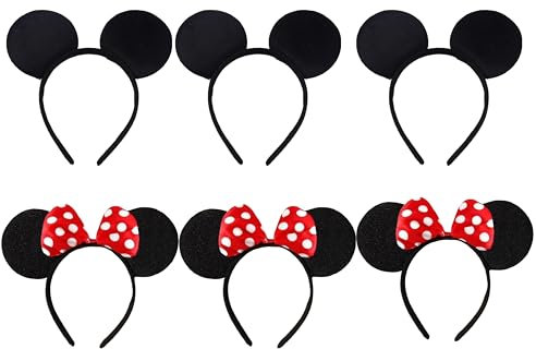 SERENA'S ® 6 PCS Minnie Mickey Mouse Ears Cartoon Headband Red Polka Dot Birthday Halloween, Party Accessories, Mickey Minnie Ears for Adults/Children Fancy Dress Costume Head Band Accessory Ears