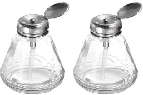 sourcing map 2Pcs 6Oz / 180ML Glass Pump Dispenser Bottle Liquid Pumping Press Push Down Alcohol Container with Metal Flip Cover for Makeup Remover