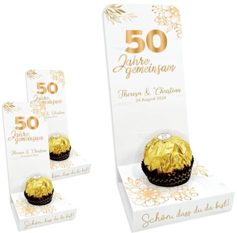 Fotofol Personalisierte Gastgeschenke Hochzeit 20er Set – Aufsteller mit Wunschtext, Namen & Datum – elegante Deko für Jubiläum, Taufe & Feier – (Motiv 50 Jahre)