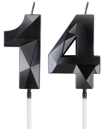 mciskin Black 14th Birthday Candles, 3D Number 14 Candles for Cake, Girls Boys 14th Birthday Decorations,Pearl Black Candle Cake Topper Decorations for Birthday Party Weddings Anniversary Supplies