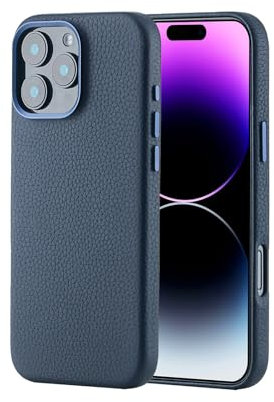 Custodia in pelle per iPhone 16 Pro compatibile con MagSafe - Elegante custodia per cellulare in pelle di vacchetta con grana litchi e fodera protettiva morbida, 6,3 pollici