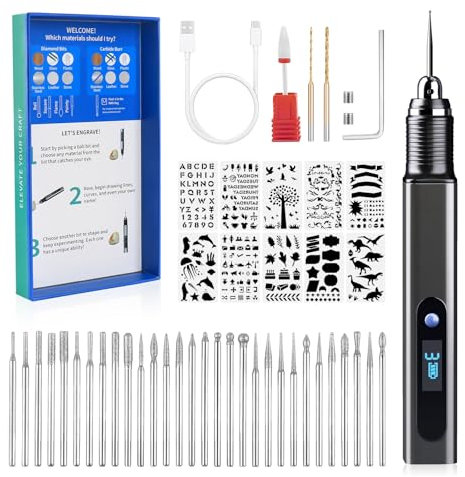 Cykelith Incisione penna kit ricaricabile senza fili incisore penna di incisione strumento rotativo per intagliare gioielli pietra legno vetro metallo plastica (49pc)