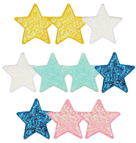 10Pcs Star Patches, Sequin Star Iron on Patches for Clothes, Star Embroidered Patch Applique Embellishments for Clothing, Jackets, Backpacks, and Decorations