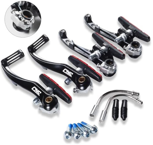CNCLOL Bike V Brake Set, Bicycle V Brake for Front& Rear, V Brake Caliper For Road Bike/Mountain Bike/MTB/BMX.70 Black/Red