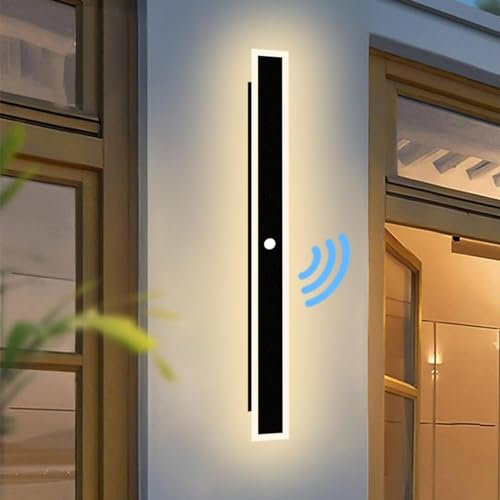LED Wandleuchte mit Bewegungsmelder Wandlampe Schwarz Lang Innen Wandlicht IP65 Wasserdicht Aluminium Acryl Wandbeleuchtung Moderne für Schlafzimmer Wohnzimmer Treppen Badezimmer (Warmes Licht,150cm)
