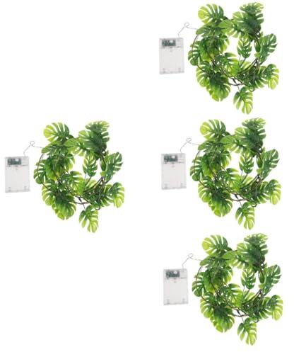 Cabilock 4pcs String Monstera Leaf Vine Leaves Hanging Vine Plants Vine Hanging Garland Curtain Fairy Lights Artificial Palm Trees Battery Operated Fairy Light Holiday Lights Green Plastic