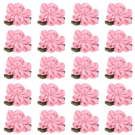 PATIKIL 1 Pouces Ruban Fleurs Noeuds pour l'Artisanat, 20 Pcs Mini Roses en Satin Fleurs Petites Têtes de Fleurs en Tissu DIY Appliques de Couture pour Cadeau Mariage, Rose Clair