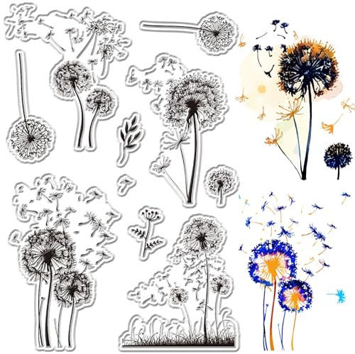 craspire Klarer Stempel Mit Löwenzahn Pflanzen Silikonstempel Blume PVC Wiederverwendbar Vintage Hintergrund Poststempel Transparente Gummistempelsiegel Für Tagebuch Album Fotokarte Dekoration DIY