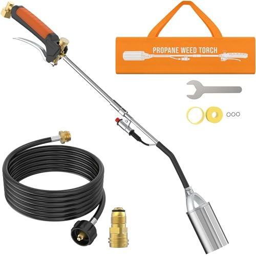 CALPOSE Brûleur de mauvaises herbes 3 en 1 à haute puissance 1800 000 BTU avec tuyau de 3,7 m, chalumeau robuste compatible avec POL, QCC1 et adaptateur de 0,5 kg pour jardin, toiture en bois, route