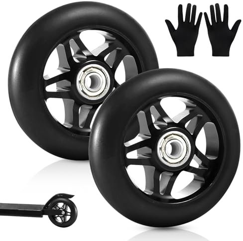 Ruedas de Scooter 100mm, 2 Piezas Ruedas Scooter, Ruedas de Patinete, Ruedas de Repuesto Scooter, Scooters de Truco Rueda de Reemplazo, con Rodamiento ABEC 9, Adecuado para Scooters
