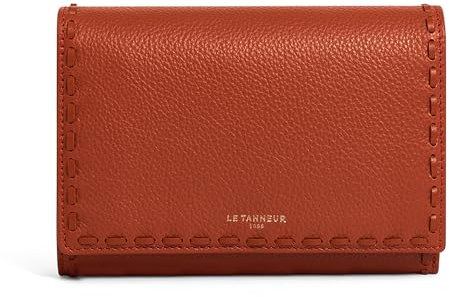 Le Tanneur, portefeuille, porte cartes, en cuir grainé et lisse, Emilie, femme, surpiqures, 4 compartiments cartes, poche billets, 3 poches plates, poche monnaie zippée, anti-rfid, bouton pression