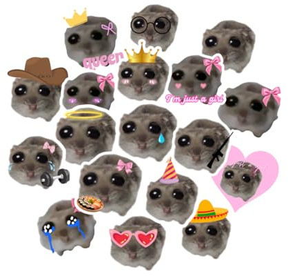 Sad Hamster Meme Sticker Set, 18 Stück, Hamster Sticker, Hamsti Aufkleber - Wasserfeste Vinyl Aufkleber - Aufkleber für Autos, LKWs, Vans, SUVs, Wände, Fenster, Laptops und Notizbücher