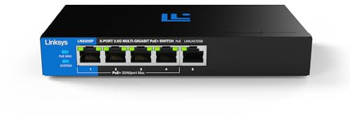 Switch PoE+ multigigabit Linksys no administrado de 5 Puertos y 2,5 G | Ethernet bajo Consumo | Control dúplex Completo | Oficinas pequeñas y domésticas | Sin Ventilador y metálico | PoE+ de 60 W