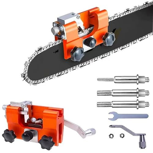 Chainsaw Sharpener Kit for 8-22 inch Chainsaws, Upgraded Universal Chain Saw Sharpening Tool Set with 6Pcs Sharpening Stones, Brush, Gloves & Waist Bag, Hand Crank Chain Sharpening Jig Kits