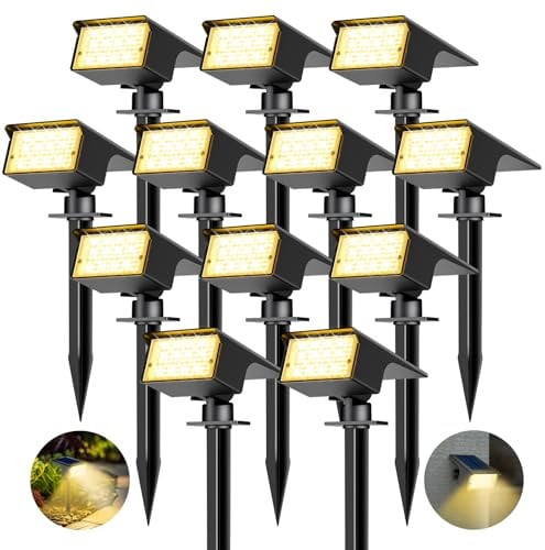kolpop [12 Stück/ 77 LEDs Solarstrahler für Außen Garten, 3000K Warmweiß Solar Strahler, IP65 Wasserdicht, 3 Modi, 800LM Solarleuchten, Dusk to Dawn Solarlampen für Hof Bäume Weg Outdoor Pflanzen