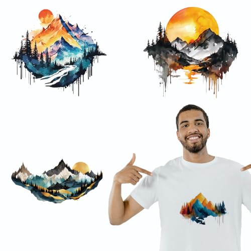 arricraft 4 Blatt Ink Wash Mountains Bügelaufkleber Aquarell Berge Bäume Druck Transfer Aufkleber Für DIY T Shirts Jeans Rucksäcke Familien Kleidung Hüte Dekorationsapplikationen