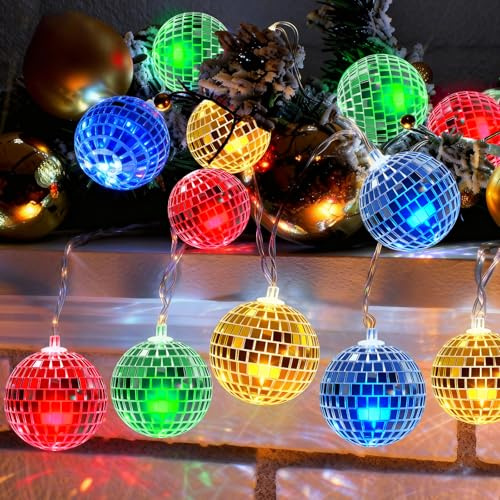 LED Discokugel Lichterkette, 1.5m Disco Ball String Lights Disco Party Light Led Lichterkette Weihnachten, Weihnachtsbaum Lichterketten Hängende Discokugeln Dekorationen für Weihnachten Hochzei Party