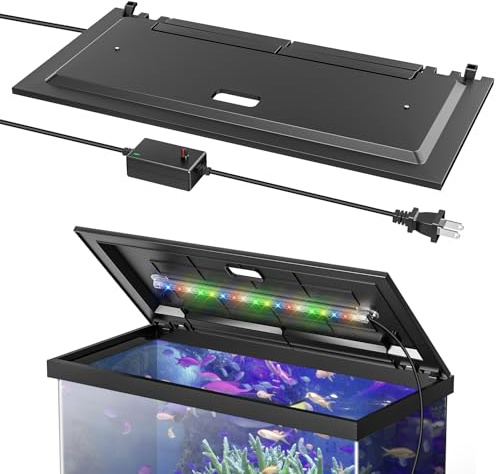 Blosail LED Aquarium Hood, Fish Tank Cover with Adjustable-Brightness Colored Light Tubes, Replaceable Full-Length Bulb, Fits 24-Inch Framed Aquariums, Black