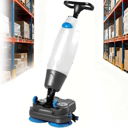 Commercial Floor Scrubber - Multi-Functional Floor Buffer Polisher Machine, Cordless Floor Washer, Hand Push Scrubber Dryer, 13000 Sqft/H, with 430mm Cleaning Width, Rotary Double Brushes White