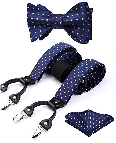 HISDERN Hosenträger Herren und Fliege Set, Y-förmige verstellbare Hosenträger mit 6 starken Clips und Fliege Set